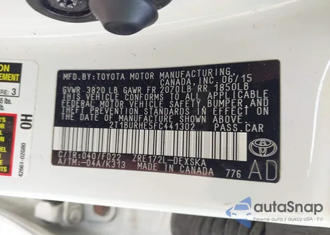 2015 Toyota Corolla S Plus из США, поврежденный, VIN 2T1BURHE5FC441302